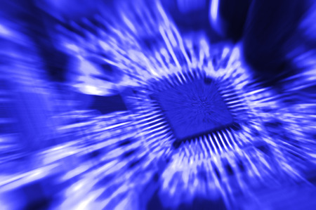 closeup of electronic circuit board with processor background