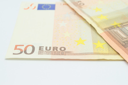 Euro banknote on the white backgroundの写真素材