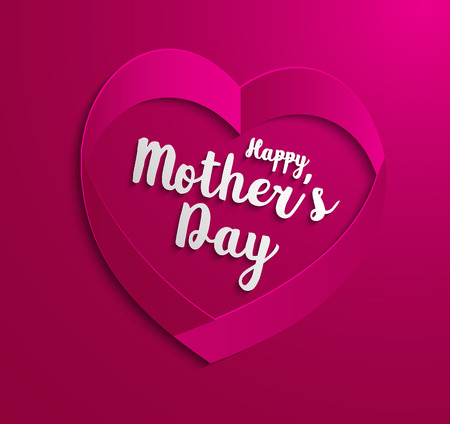 Happy Mothers Day. Festive Holiday Illustration With Lettering And Pink Ribbon Heartのイラスト素材