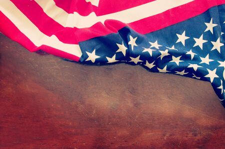 American flag on grunge wooden background retro effect imageの写真素材