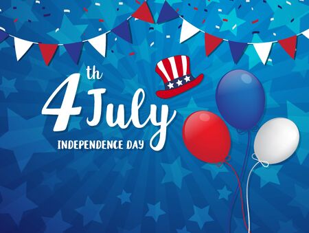 Vector Illustration of an 4 july Independence Day Design balloons and hatのイラスト素材