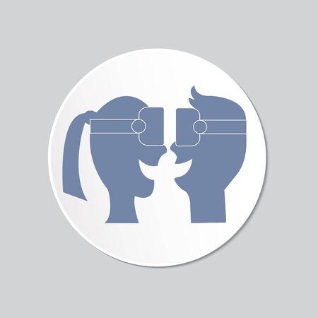 man and woman VR helmet icon virtual reality glasses icon isolated on white backgroundのイラスト素材