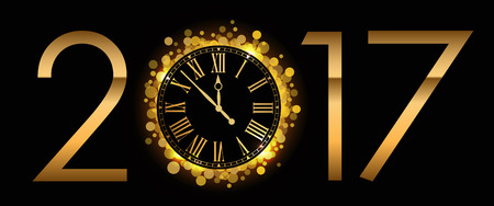 Vector 2017 Happy New Year background with gold clock