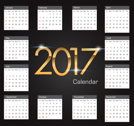 Gold 2017 luxury editable Calendar on the black background illustration EPS10のイラスト素材