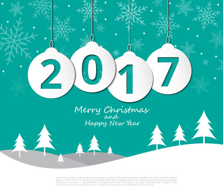 2017 Christmas balls on Merry Christmas and Happy New Year backgroundのイラスト素材