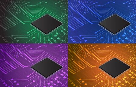 closeup of electronic circuit board with processor background,illustration EPS 10のイラスト素材