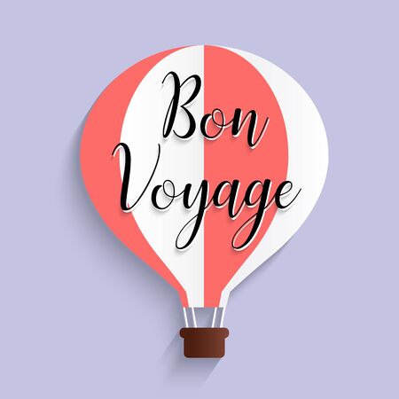 hot air balloon bon voyage calligraphy text flat design, vector illustration EPS10のイラスト素材