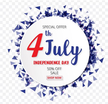 American Independence Day of 4th July with round banner confetti  transparent pattern background  illustration EPS10のイラスト素材