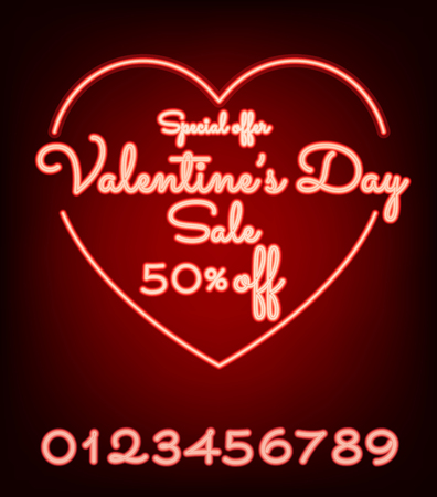 Valentines day sale neon light web banner of valentine sale promotion.のイラスト素材