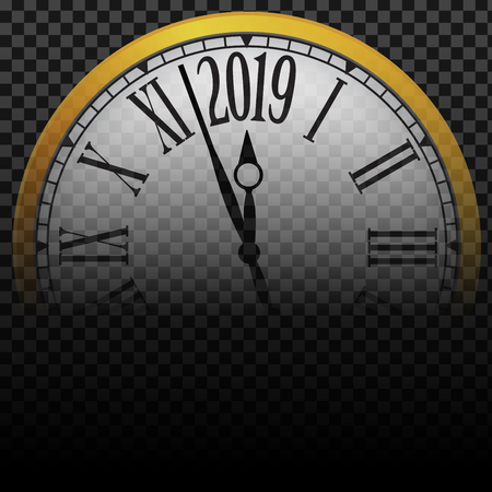Vector 2019 Happy New Year gold  classic clock on transparent background,illustration EPS10.のイラスト素材