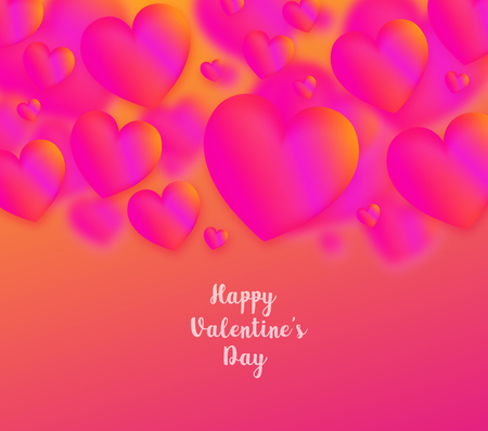 Pink heart colorful neon figures,Valentine's day greeting Banner with copyspace.のイラスト素材