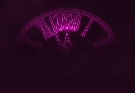 2020 New Year card pink neon futuristic clock  abstract background with copy space,illustrationの写真素材