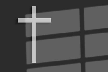 White Christian Cross on the wall with window light and shadow.