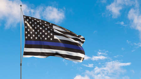 An American flag symbolic of support for law enforcement,usa flag 3d rendering on the blue skyの写真素材