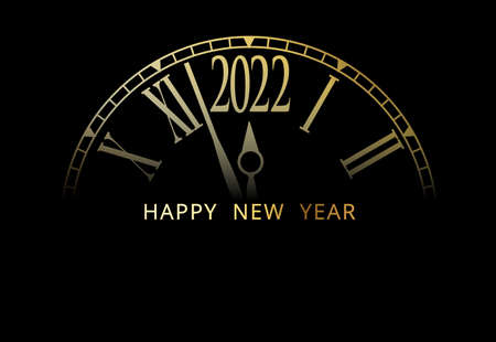 Vector 2022  Happy New Year gold classic clock on black background,illustration EPS10.のイラスト素材