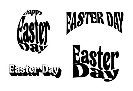 Happy Easter groovy hippie leterring in 70s trendy retro psychedelic style. Twisted and distorted easter text.Vector illustrationのイラスト素材