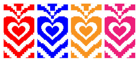 Set Of Cool pixel Heart Geometric vertical Abstract Backgrounds. Lovely Vibes Posters Design. Trendy Y2K Illustration.のイラスト素材
