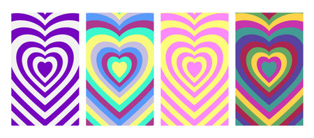 Set Of Cool Heart Geometric Abstract Backgrounds. Lovely Vibes Posters Design. Trendy Y2K...