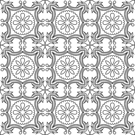 Traditional tile seamless pattern background in black and white.のイラスト素材
