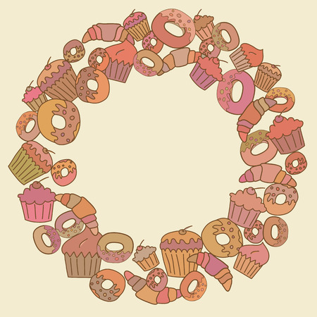 Vector frame of ring shape of colorful bakery.のイラスト素材