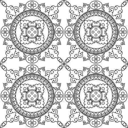 Black and white vector seamless pattern background. For coloring pages, decoration, page fill and more.のイラスト素材