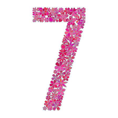 Vector number seven made of colorful flowers.