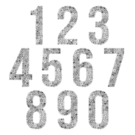 Set of black and white numbers made of flowers.のイラスト素材