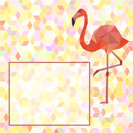 Greeting card template with polygonal flamingo.のイラスト素材