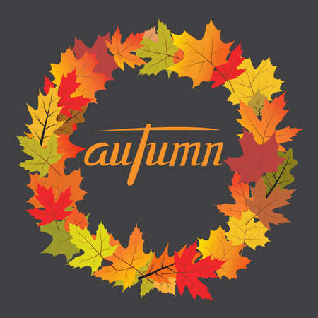 Vector autumn wreath made of colorful leaves. Template for cards, invitations. Design element.のイラスト素材
