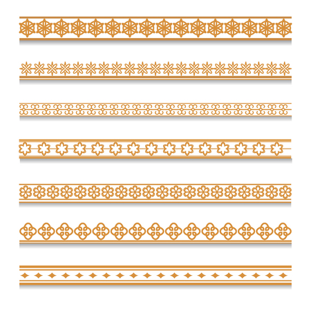 Vector set of golden decorative elements for borders and frames. Geometric pattern.のイラスト素材