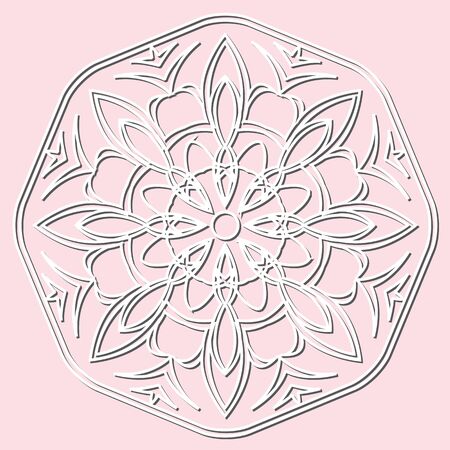 Decorative element mandala, snowflake, paper lace doily, snowflake, laser cut round ornament.のイラスト素材