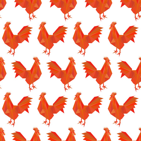 Vector seamless pattern with Red Fire in low poly style. Happy New Year 2017 background. Chinese Symbol Rooster.のイラスト素材