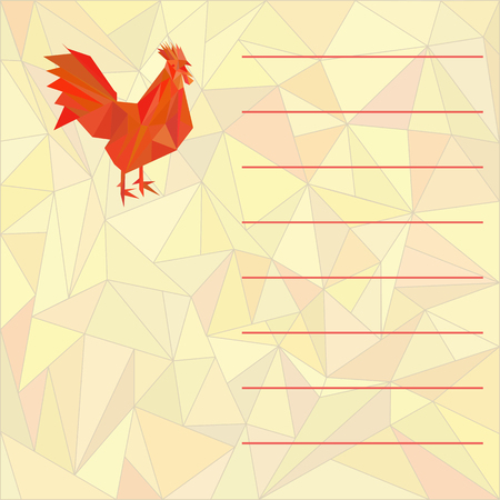Vector Red Fire Rooster in low poly style. Happy New Year 2017 card with space for text. Chinese New Year Symbol Rooster.のイラスト素材
