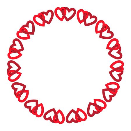 Vector round frame made of hearts with space for text. Hand drawn bright whimsical hearts.のイラスト素材