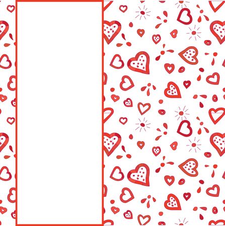 Vector Happy Valentine's Day card template with space for text. Hand drawn hearts.のイラスト素材