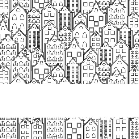 Vector greeting card or invitation template with space for text. Stylized european town.のイラスト素材
