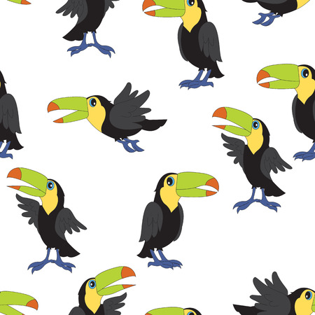 Vector seamless pattern with cartoon personages toucans.のイラスト素材