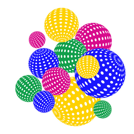 Vector Abstract 3d effect background. Bright colorful dotted spheres.のイラスト素材