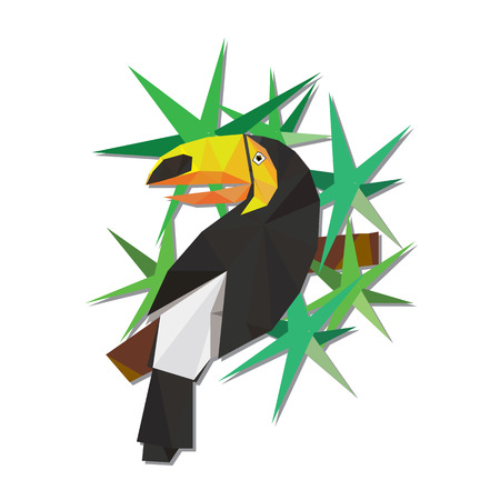 Vector illustration of  toucan on the branch in low poly style.のイラスト素材