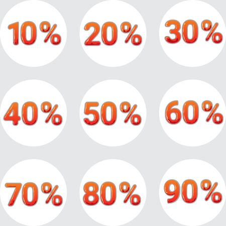 Set of shiny isolated tags with number and percent on round white background.のイラスト素材