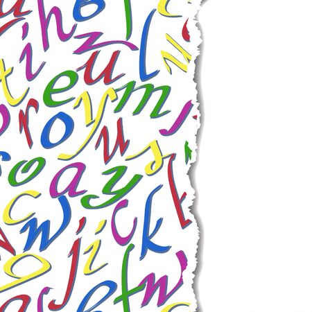 Vector card template with torn paper edges. Background with calligraphic letters.のイラスト素材