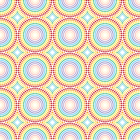 Vector seamless abstract background.Colorful dotted concentric circles. Optical illusion.のイラスト素材