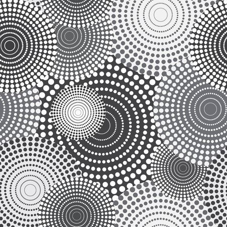 Vector seamless abstract background with black, grey and white dotted circles. Optical illusion.のイラスト素材