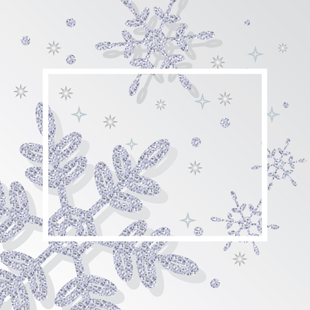 Christmas card template with space for text. Glittering background illustration with snowflakes.のイラスト素材