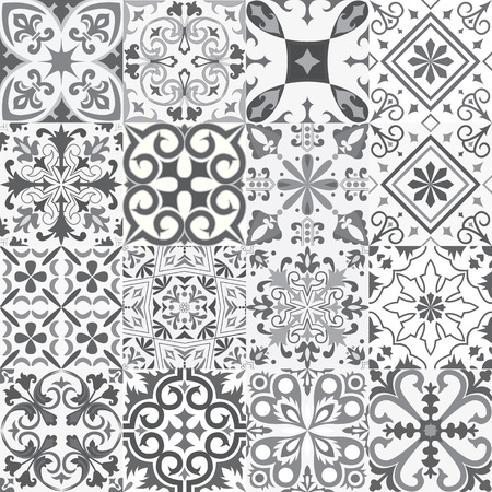A Vector set of tiles background in grey and white. For wallpaper, backgrounds, decoration for your design, ceramic, page fill and more.のイラスト素材