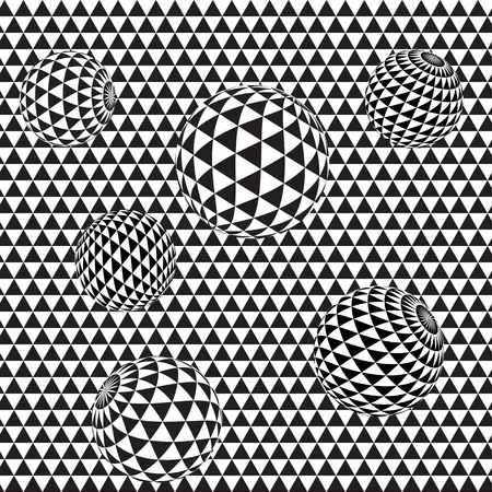Abstract 3d effect background. Spheres on background with black and white triangles. のイラスト素材