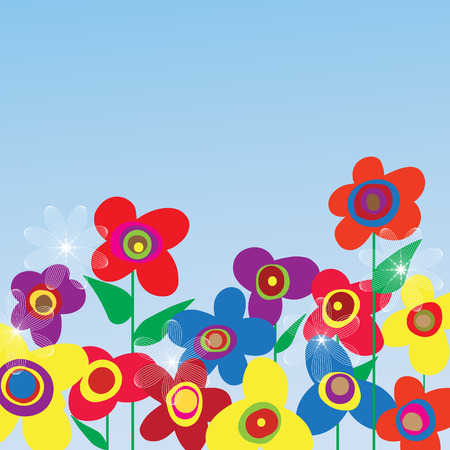 A Vector spring card template with space for text. Bright hand drawn flowers.のイラスト素材