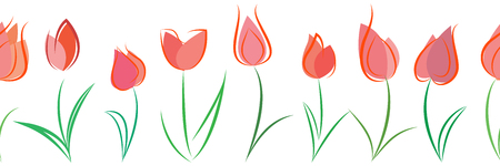 Vector seamless spring border with colorful tulips. Happy Valentine's Day. Happy birthday. Happy Women's Day. Happy Mother's Day.のイラスト素材