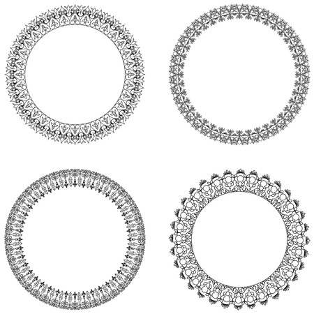 Vector set of four black and white round framesのイラスト素材