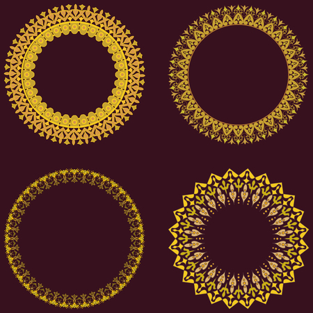 Vector set of four golden round frames.のイラスト素材